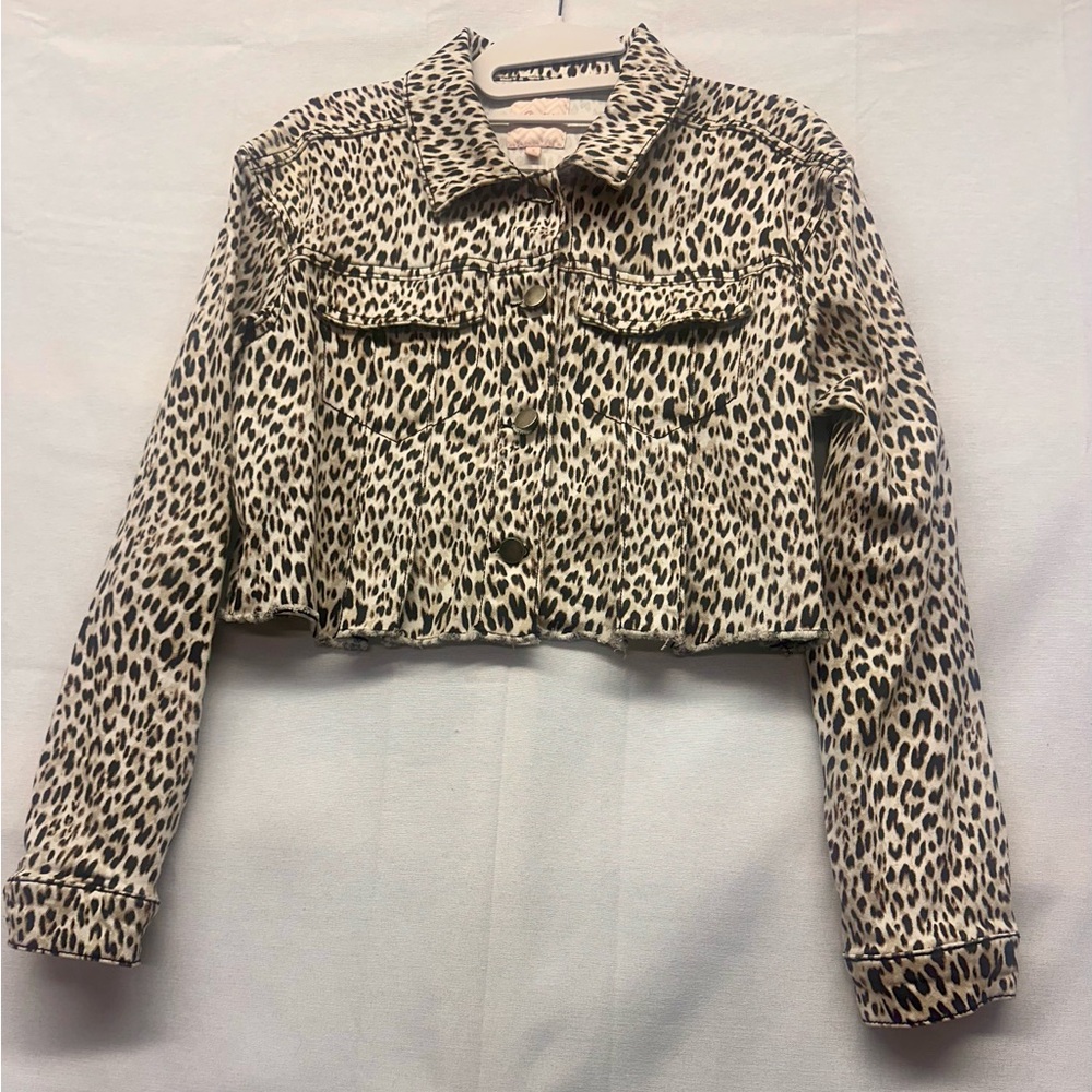 Candie's Leopard Print Jean Jacket Y2K size small